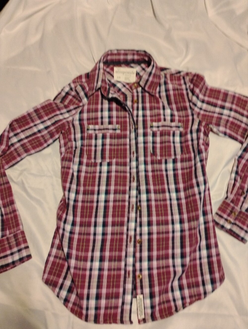 Aeropostale Women's Pink Plaid Button-Up Blouse